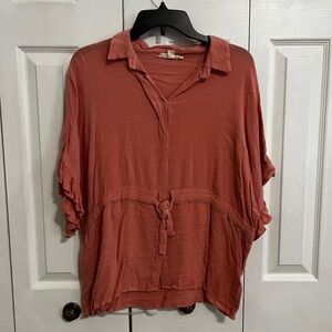 Peach Blouse with Tie Waist
